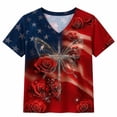 thumbnail image 4 of XAOFW Girl's T-Shirts Short Sleeve V Neck Graphic Printed Kids Fashionable 250Th Anniversary T Shirts Everyday Wear Loose Fit Tee Shirts Holiday Party Versatile Cozy Children Tops, 4 of 4