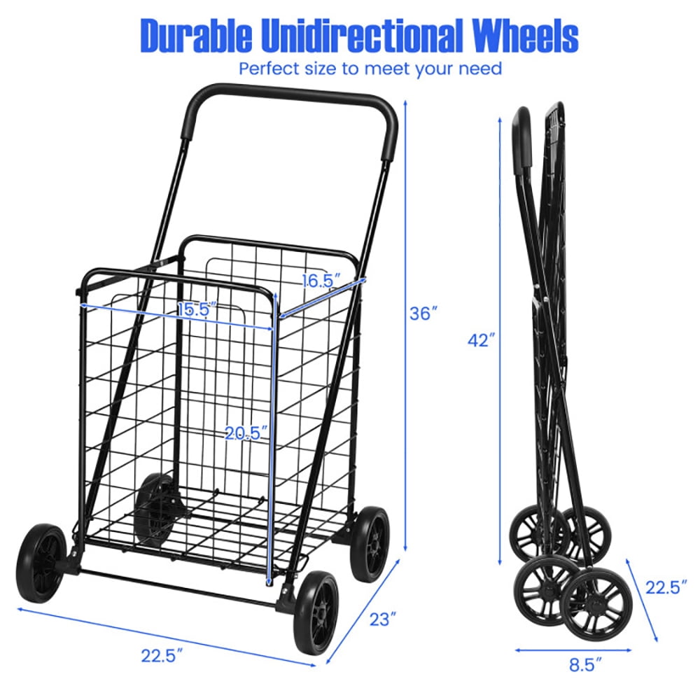 YYAo Grocery Shopping Cart, Utility Cart, Trolley Cart, Portable Folding Shopping Cart Utility for Grocery Laundry-Black