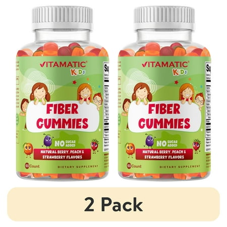 (2 pack) Vitamatic Kids Prebiotic Fiber Gummies for Adults - 4G Fiber Extra Strength - Zero Sugar Added - 60 Pectin Based Gummies - Digestive Health & Regularity Support