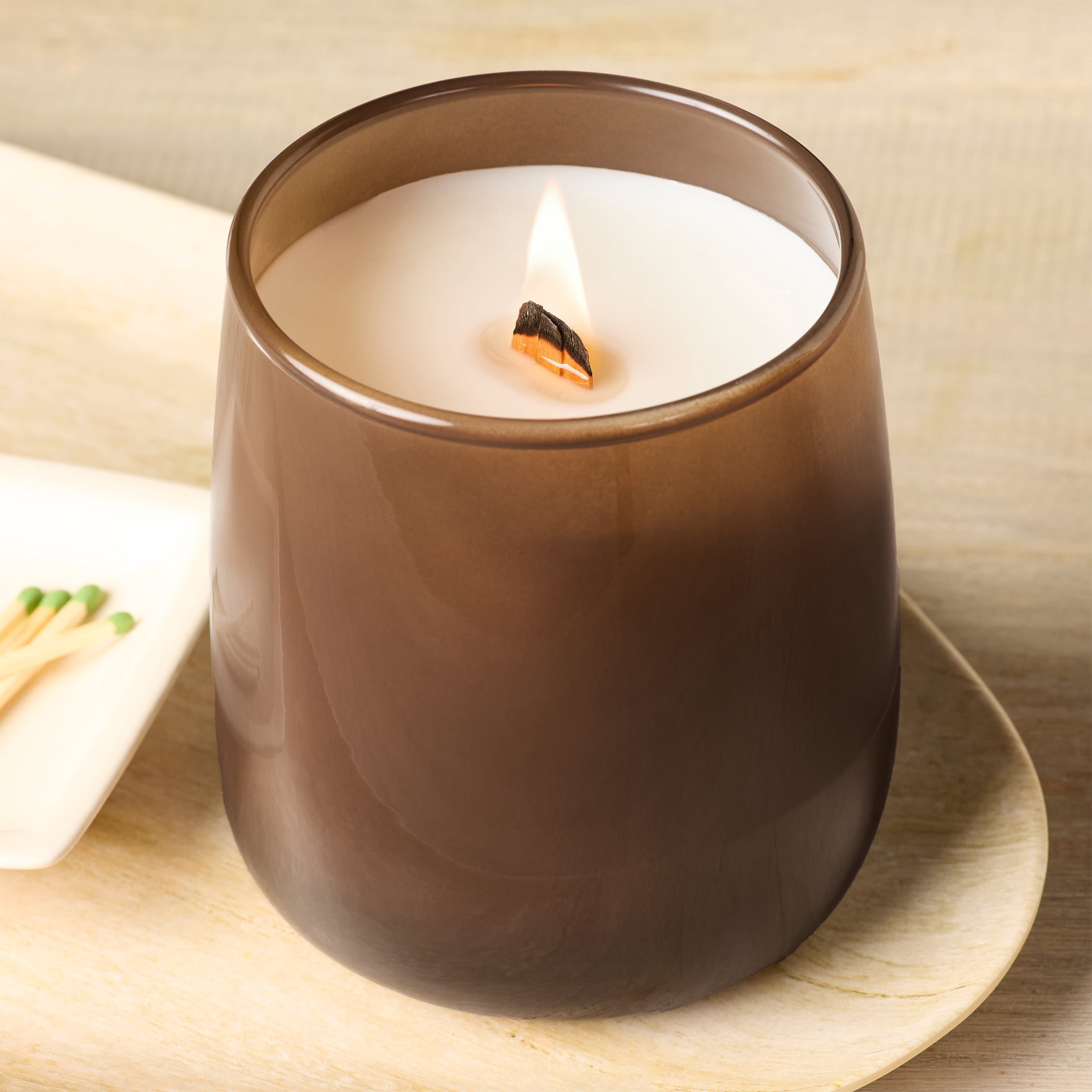Better Homes & Gardens Intense Cashmere Teak Scented Wooden 1-Wick Colored Taper Jar Candle 14.5oz