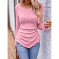 thumbnail image 6 of Womens Long Sleeve Shirts V Neck Ribbed Knit Slim Fit Light-Weight Sweater Fall Dressy Casual Tops Pink M, 6 of 8