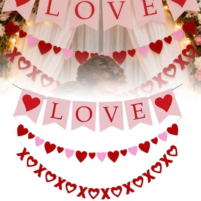 BotaniNest Valentine's Day Party Bunting Heart Shaped Decorative String For Celebrations