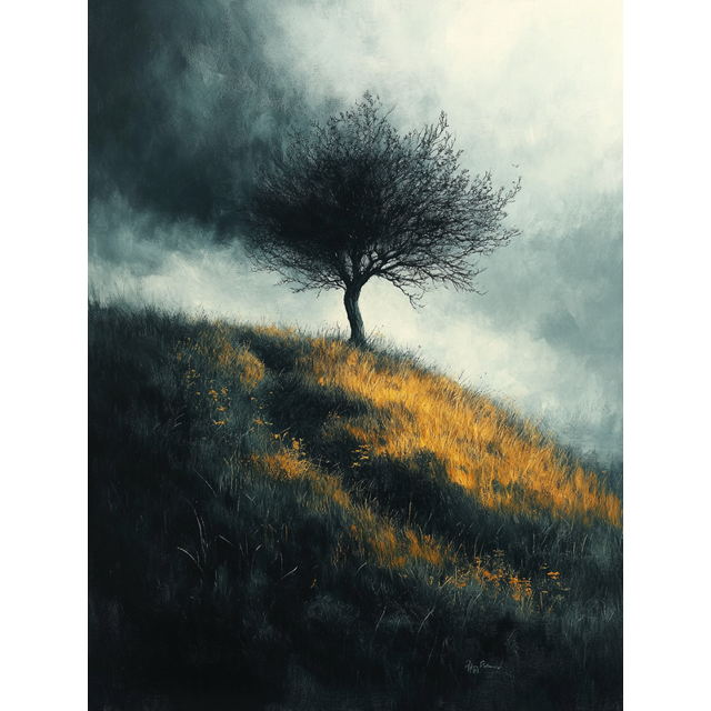 Qisvanset 12x16 Inch Stormy Lone Tree Canvas Wall Art, Dramatic Moody Scenery Rustic Atmospheric Home Decor
