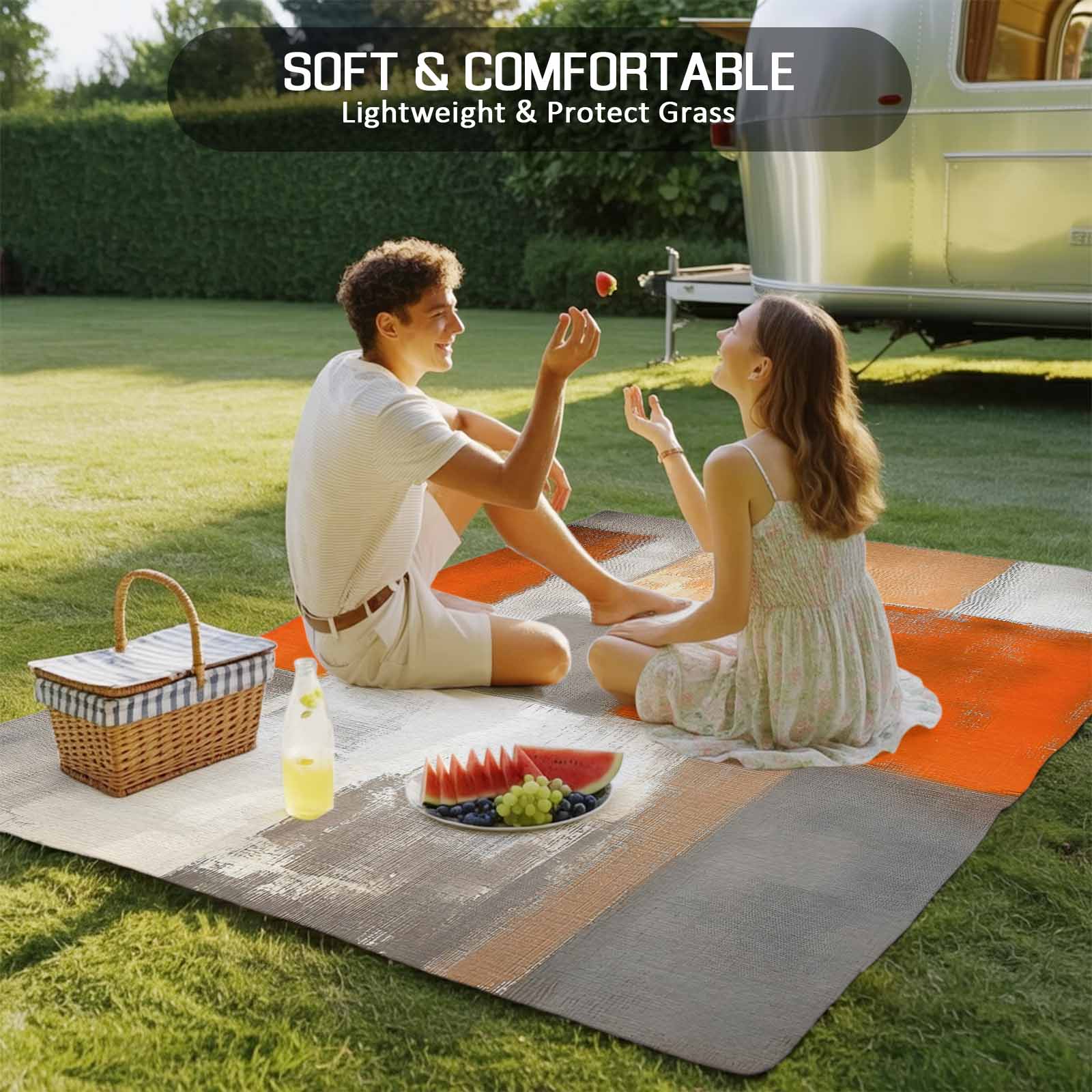 Fsddascl Burnt Orange Grey Outdoor Rug for Patio/Deck/Porch, Non-Slip Large Area Rug 4 x 6 Ft, Modern Oil Painting Art Abstract Indoor Outdoor Rugs Washable Area Rugs, Reversible Camping Rug Carpet