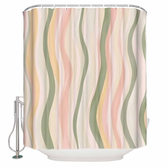 Shower Curtain Bathroom Set Light Green Pink Stripes Waterproof Fabric Shower Curtains with Grommets&Hooks Low Saturation Colorful Pattern Privacy Bath Curtain for Bathtub 36x72in