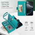 thumbnail image 4 of For iPhone 13 Pro Max RFID Blocking Wallet Case, Crossbody Purse Phone Case with 9 Card Slots, Zipper Pocket & Detachable Strap,Green,For iPhone 13 Pro Max, 4 of 9