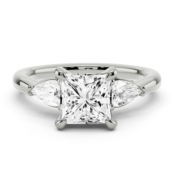Lina Jewel 2.02 Ct Princess Cut Diamond Engagement Ring for Women - 3 Stone Wedding Ring - 14K White Gold Plated - Lab-Created Simulated Diamonds - Ideal for Engagements, Weddings & Anniversaries