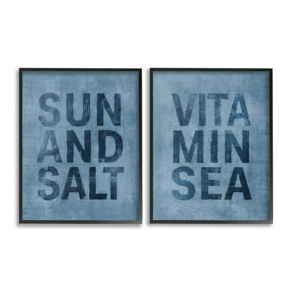 Stupell Industries Summer Beachy Phrases Nature Painting Black Framed Art Print Wall Art, 11 x 14, Set of 2