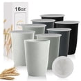 thumbnail image 1 of Juego de 8 vasos para beber Wrova con pajitas de trigo de 470 ml con tapas, 1 of 7
