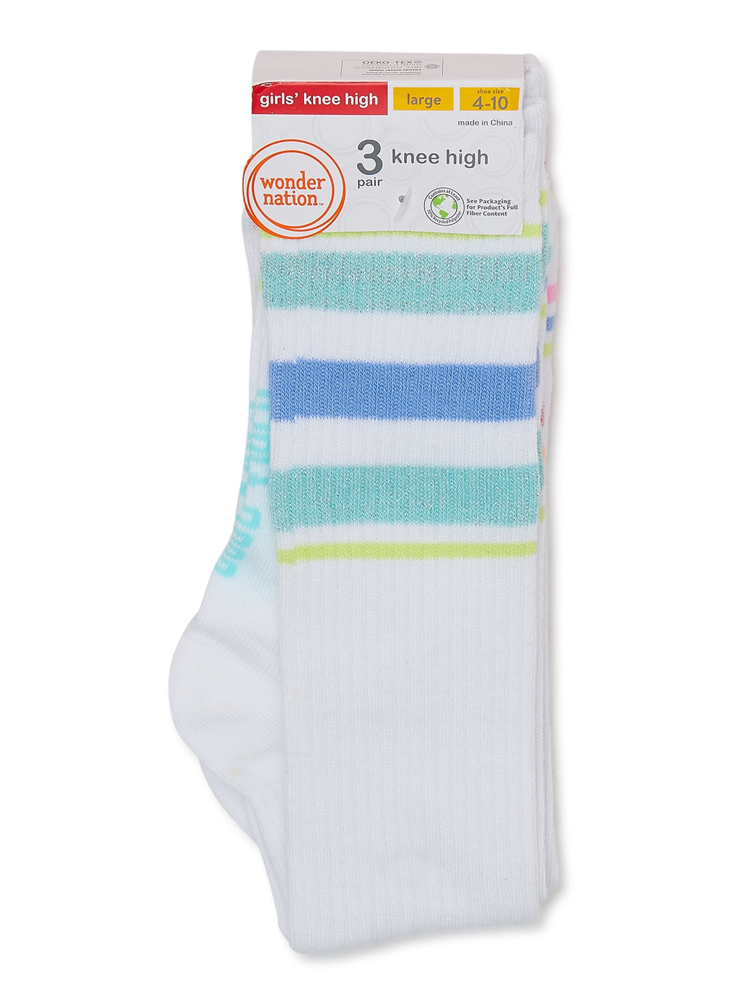 Wonder Nation Girls Knee High Fashion Socks, 3-Pack, Sizes S-L