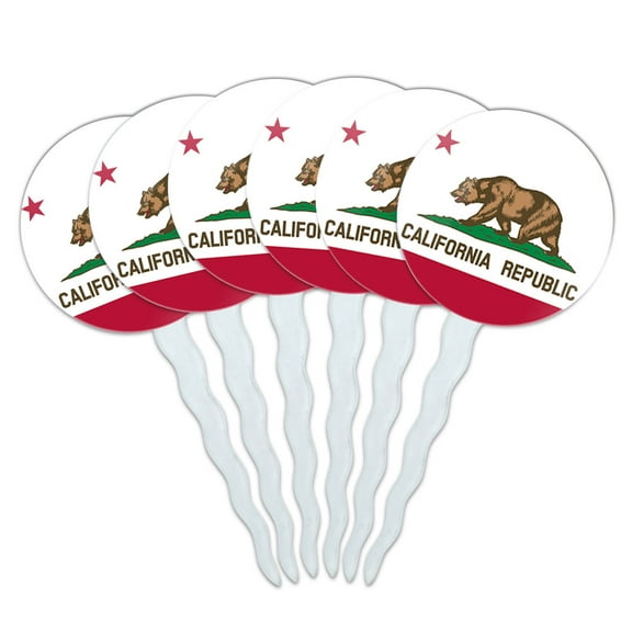 California Republic State Flag Cupcake Picks Toppers - Set of 6