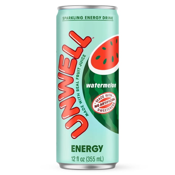 Unwell Sparkling Energy Drink, Electrolytes & Real Fruit Juice – Watermelon 12 fl oz