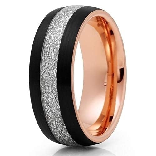 Silly Kings Jewelry 8mm- Rose Gold Tungsten Wedding Band - Meteorite Wedding Band - Black (8.5)