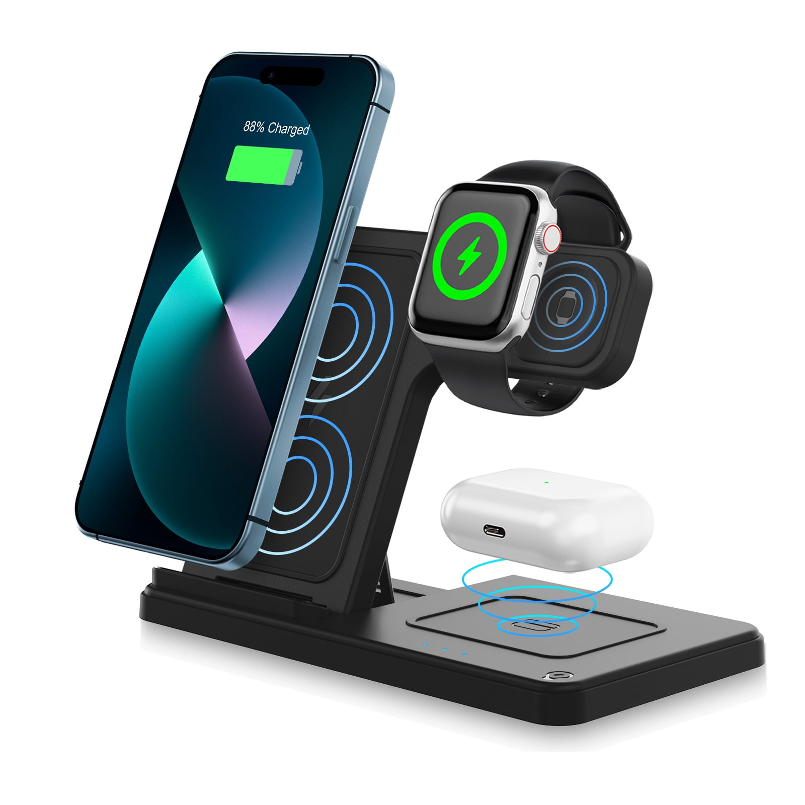 15W 3-in-1 Wireless Charging Station for iPhone 17-8, Apple Watch Ultra 10-2 & AirPods Pro 2-2, Fast Charger Stand, Halloween Christmas Birthday Gift