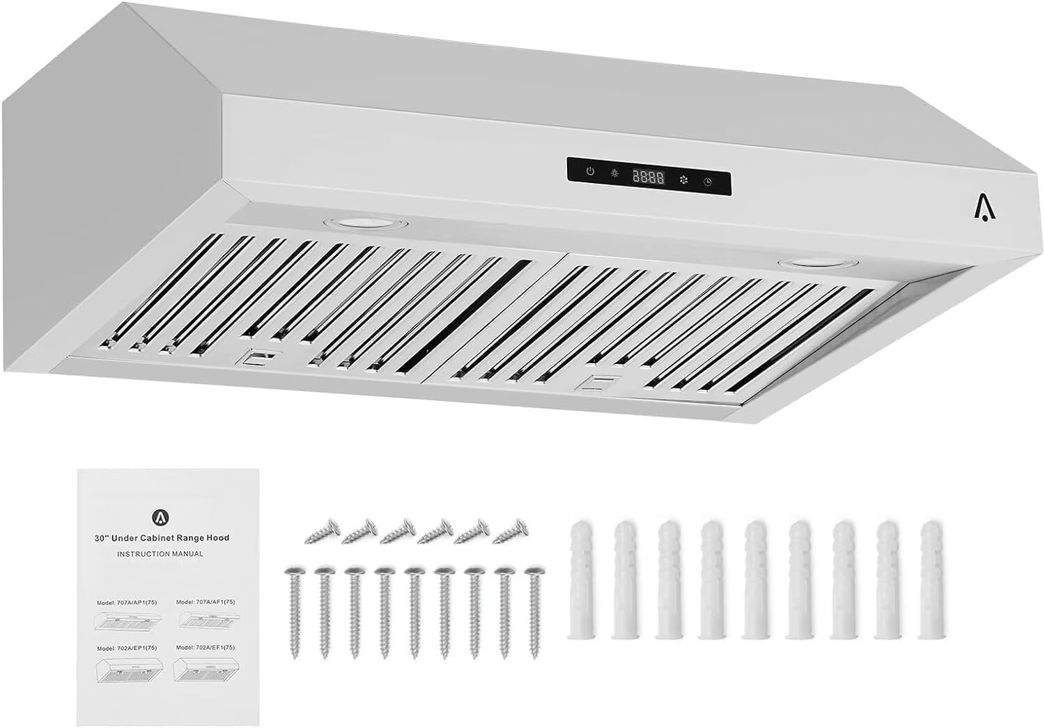 BENESKY 30 Inch Range Hood for Under Cabinet Stainless Steel 3-Speed Exhaust Fan, Touch Screen, Dishwasher Safe Baffle Filters, LED Lamps, 400 Max Blower CFM, Low Noise for Kichten