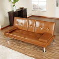 thumbnail image 3 of Caramel, Faux Leather Stylish Faux Leather Futon with Cup Holders Versatile Couch Cad, Adjustable Armrest & Easy Assembly for Any Space, 3 of 9