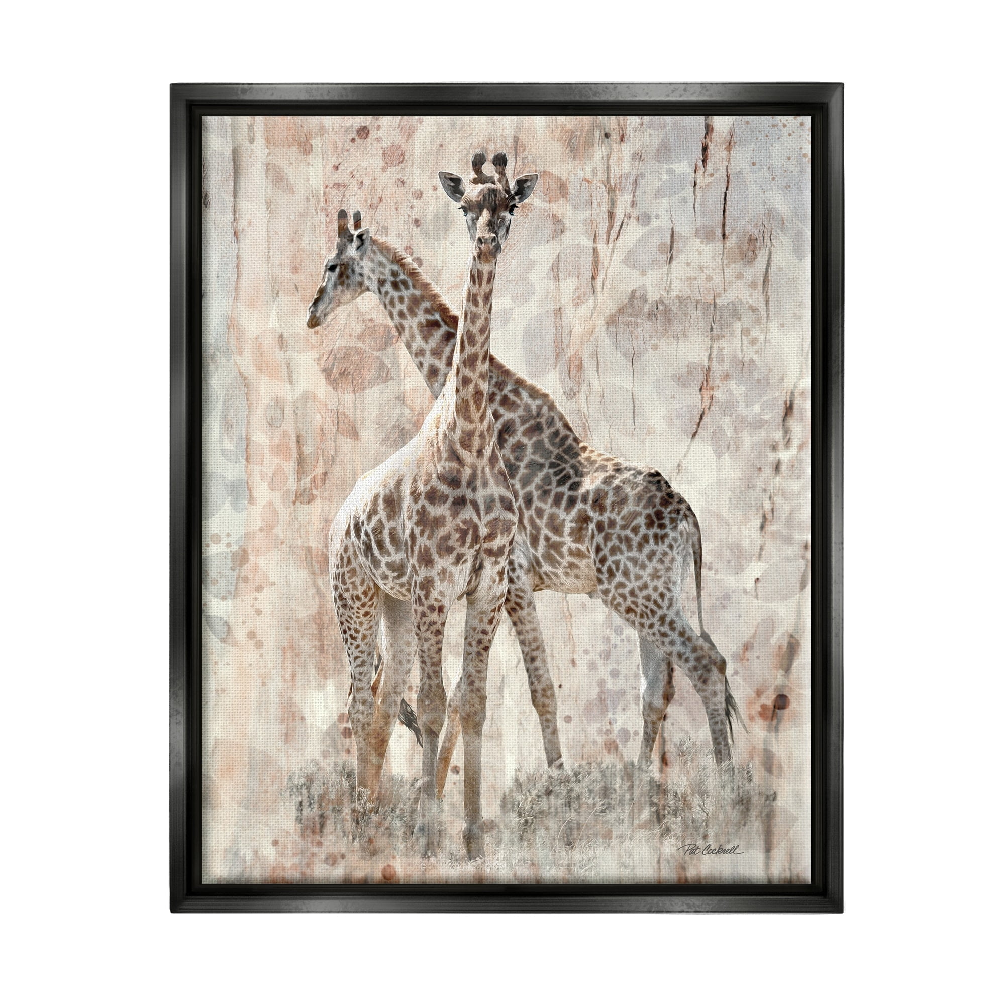 Stupell Industries Towering Giraffes Pair Overlay Spotted Pattern Design Graphic Art Metallic Gold Floating Framed Canvas Print Wall Art, Design by unknown