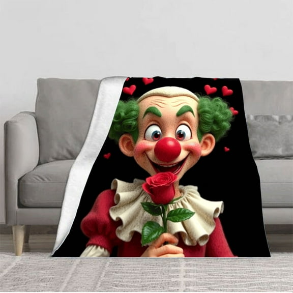 Cozy Flannel Blanket with Cheerful Clown Design - Soft Warm Perfect for Sofa Travel Bed and Chair - Vibrant Colors