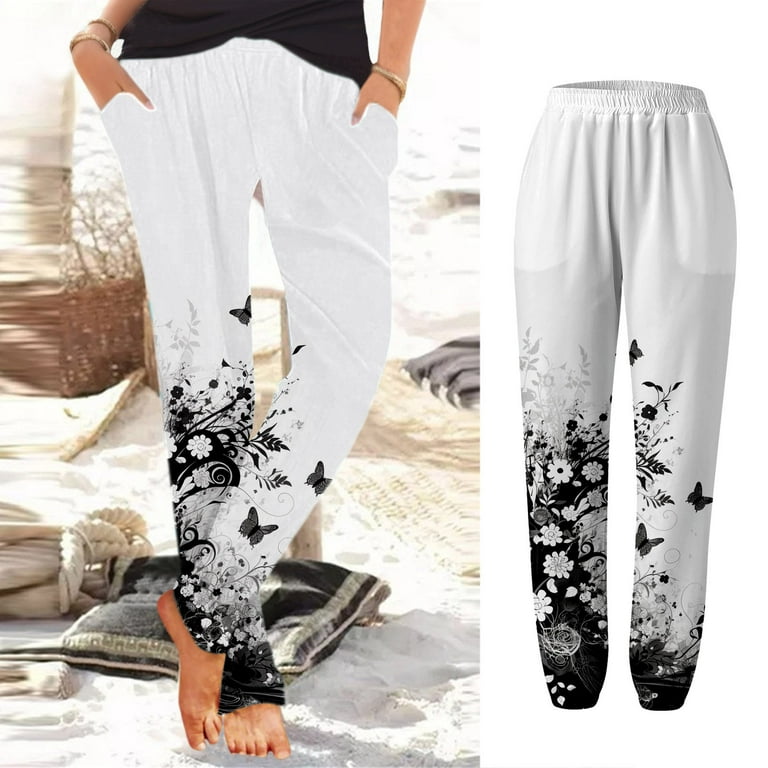 Sayhi Capris for Women Casual Summer Clearance Harem Print Elastic Waist  Slip On Boho Beach Lightweight Casual Loose Trousers With Pockets Sprts Gym  Workout 