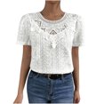 thumbnail image 2 of Otvok Womens Spring Tops Round Neck Solid Color Short Sleeve Lace Patchwork T-Shirt, 2 of 6