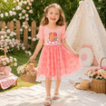 thumbnail image 4 of IPIO Girls Capybara Bubble Tea Dress, Coral Pink Heart Tulle Party Dress with Ruffle Sleeves, Cute Summer Birthday Outfit for Kids, 4 of 7