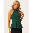 thumbnail image 2 of Chaleco peplum plisado con cuello halter sin mangas de verano para mujer Verde oscuro S, 2 of 5