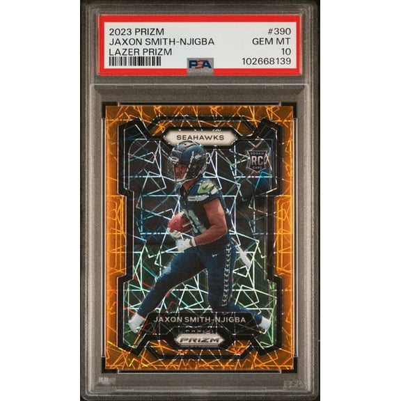 Graded 2023 Panini Prizm Jaxon Smith-Njigba #390 Lazer Prizm Rookie RC Football Card PSA 10 Gem Mint