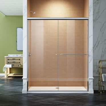 Sunny Shower Semi-Frameless Double Sliding Shower Door 58.5-60'' W x 72'' H in Chrome Finish