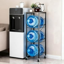 5 Gallon Water Jug Holder - 3-Tier Water Jug Rack with Wheel Reinforced X-Shape Design, 5 Gallon Water Jug Stand with Storage Shelves for Kitchen, Living Room, Office