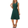 thumbnail image 4 of Vestido plisado INSPIRE CHIC sin mangas con escote en V y cinturón en la cintura, vestido midi A-line XS verde oscuro, 4 of 5