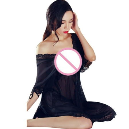 

TKing Fashion Sexy and Charming Show Your Charm Women Lace Sexy Nightdress Girls Sleepwear Nightgown Night Dress Pajama BK - Black One size