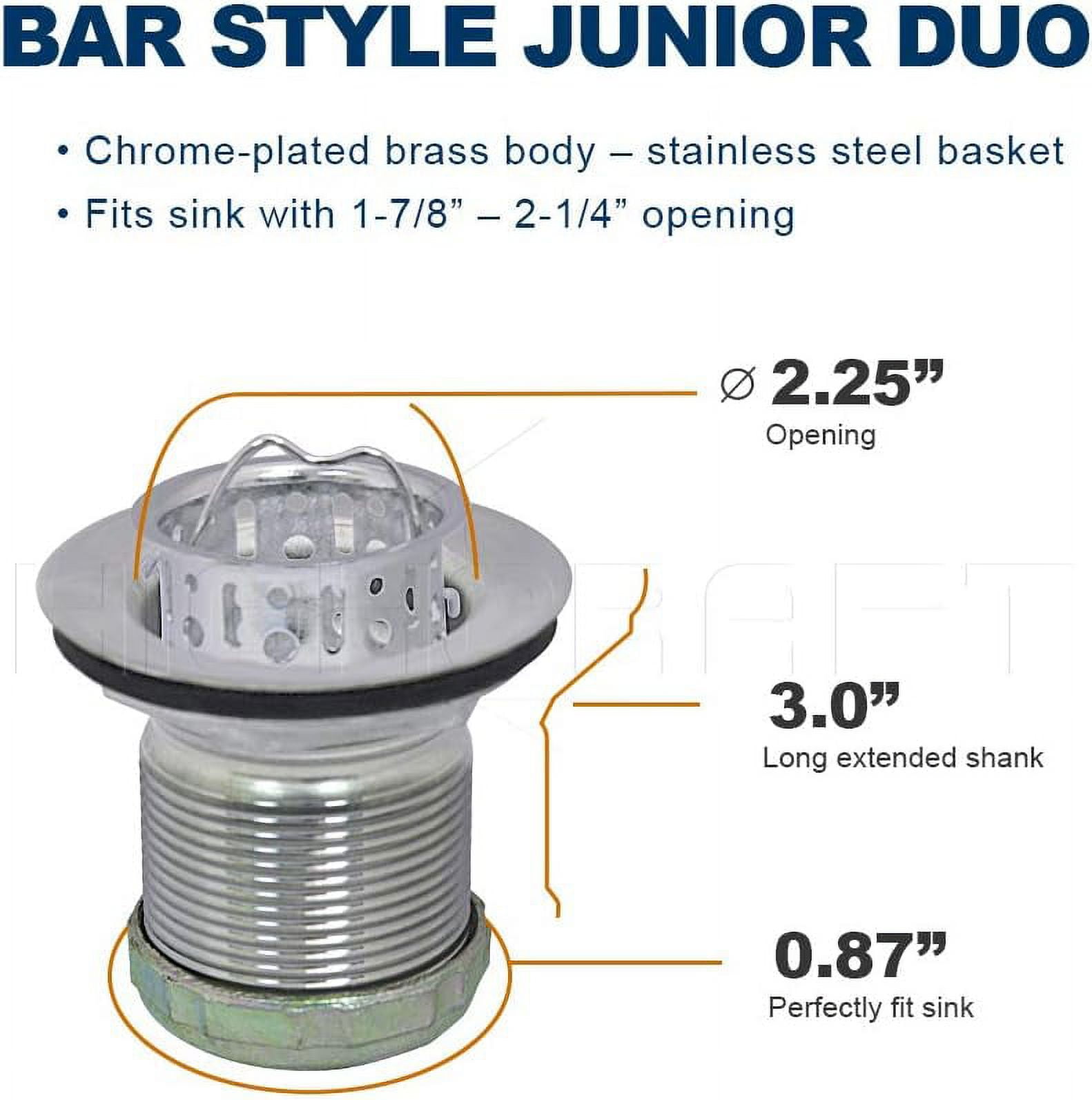 Highcraft Bar Style Deep Sink Drain Strainer, Chrome