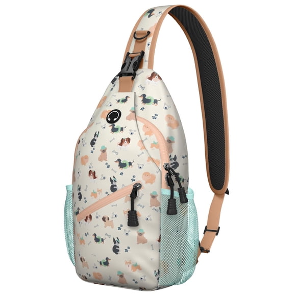 Cute Cat Crossbody Sling Backpack, Funny Watercolor Cat and Paw Illustration Bag, Artistic Pet Gift for Cat Lovers Travel