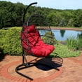 thumbnail image 5 of Sunnydaze Julia Polyethylene Wicker Egg Hanging Chair with Cushions and Stand, Red, 5 of 8