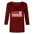 thumbnail image 4 of BLTIBY Valentines Day Shirts for Women Love Heart Printed Crew Neck 3/4 Sleeve Tshirt Holiday Loose Fit Casual Pullover Tops Red S, 4 of 6