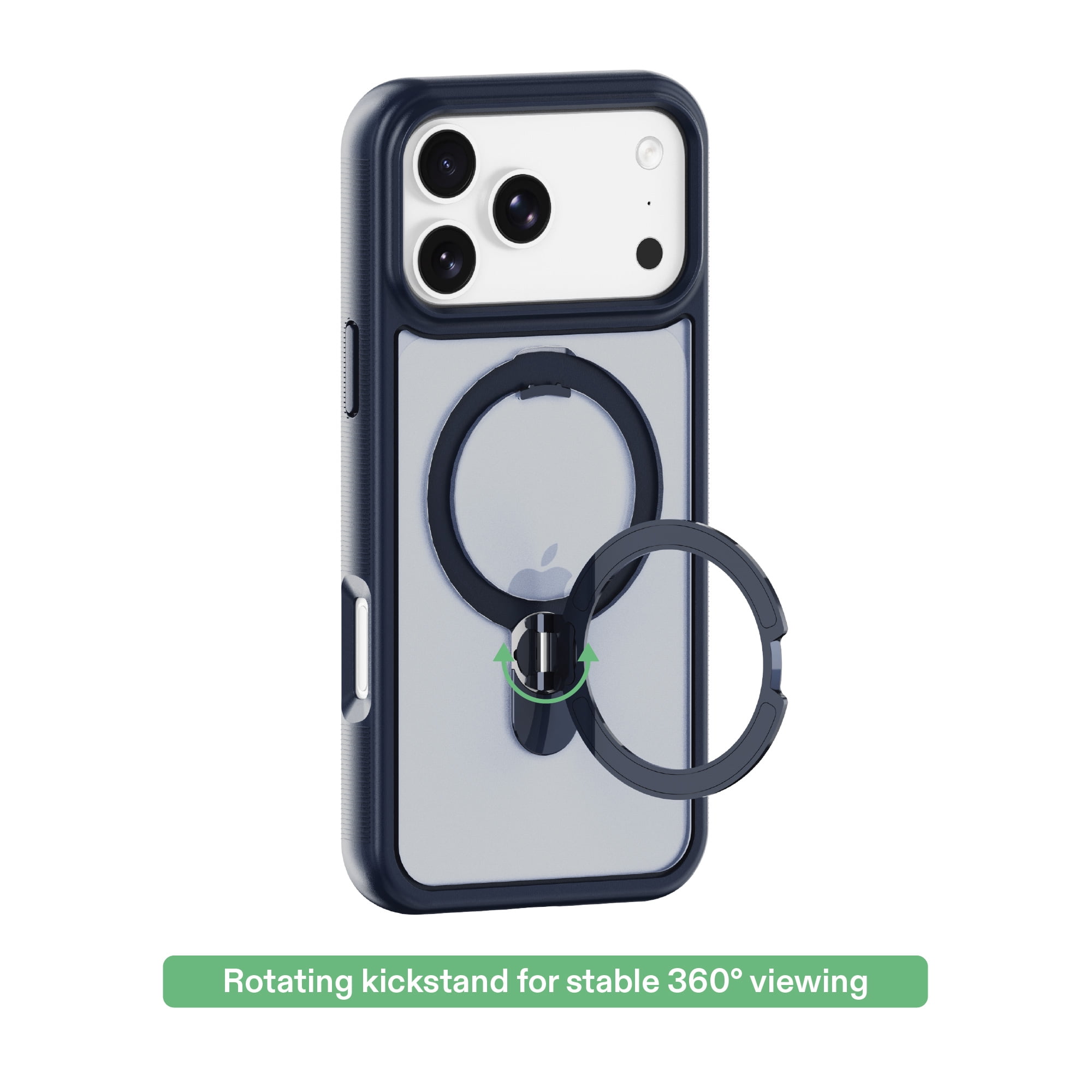onn Phone Case with Ring Kickstand for iPhone 18 Pro Max / 17 Pro Max, MagSafe Compatible, Rotating Kickstand - Frosted Blue/Blue
