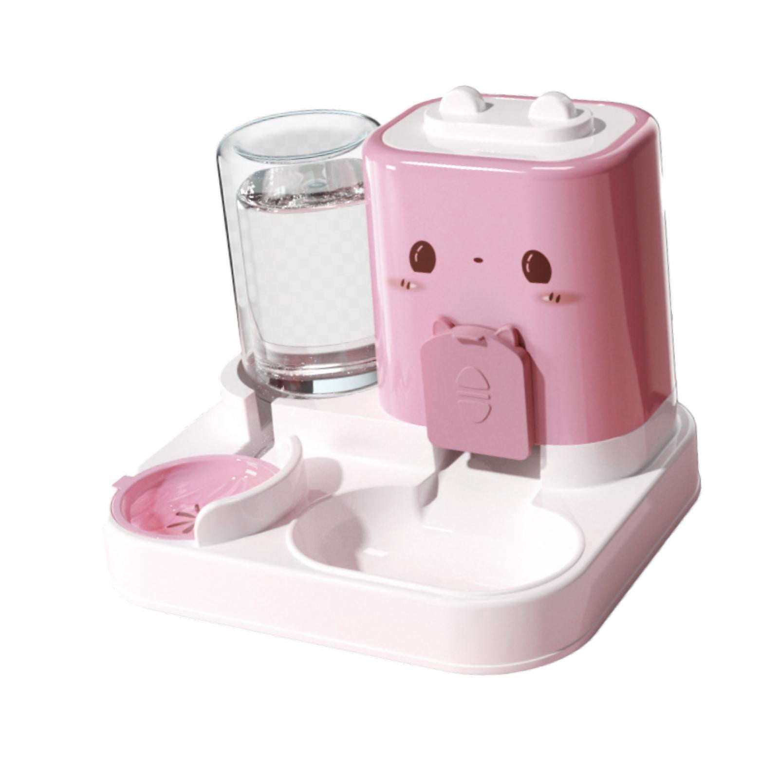 Serenable 2 in 1 Automatic Pet Feeder Cats Feeder Container Dog Bowl Feeding Station Compact Detachable Water Dispenser for Pink