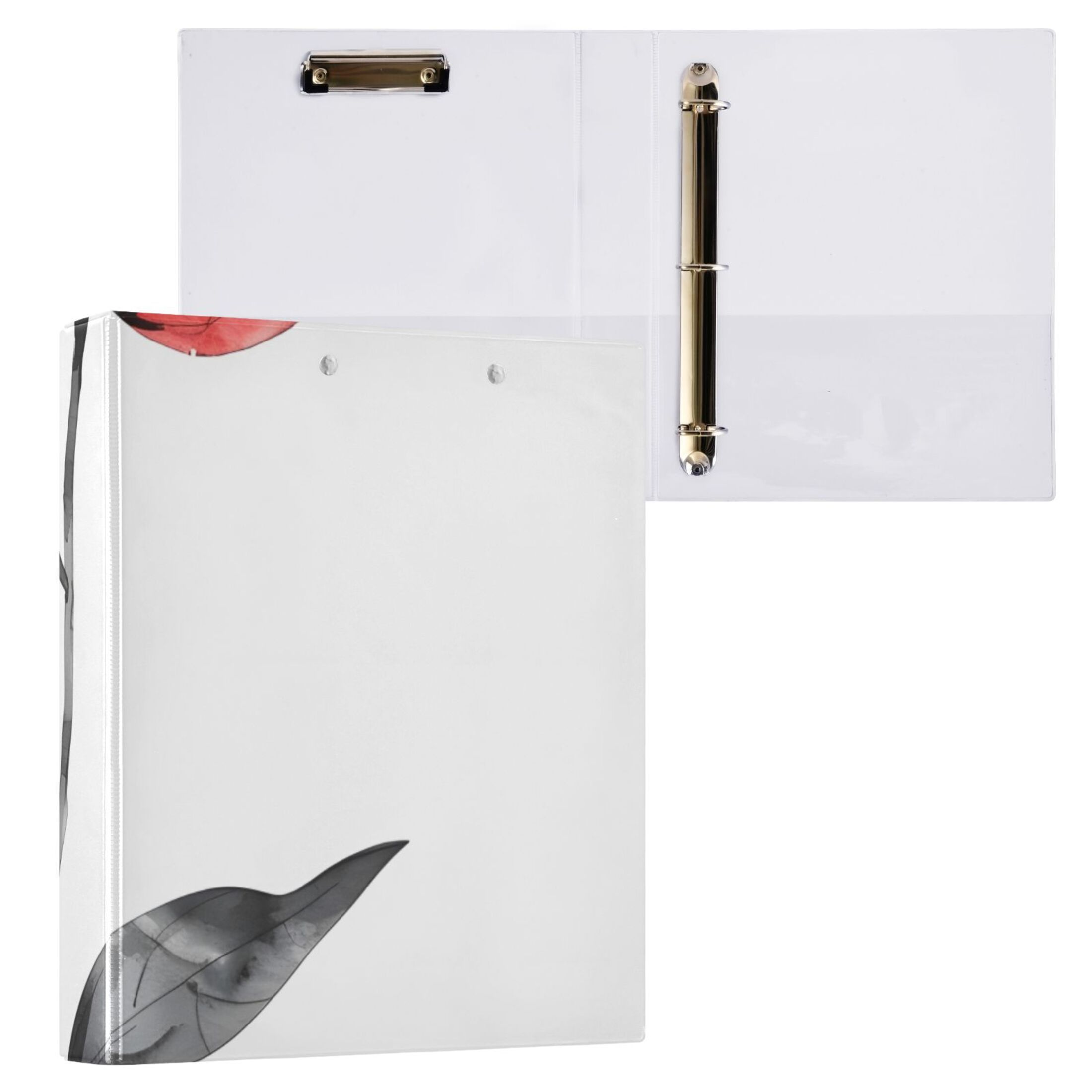 Red Flower Black Leaves 3 Ring Binders 1.5 inch Hardcover File Folders with Interior Pockets A4 Size Organizer for School Office Hospital