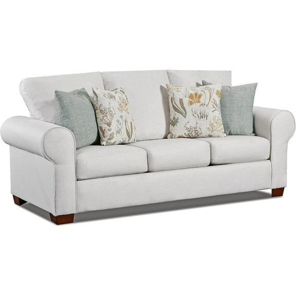 HomeStock Asian Antique Sleeper with Four Throw Pillows Sofas, Soft Washed Cream Tweed - 37"D x 88"W x 36"H, Sleeper Type, Storage Feature, Polyester