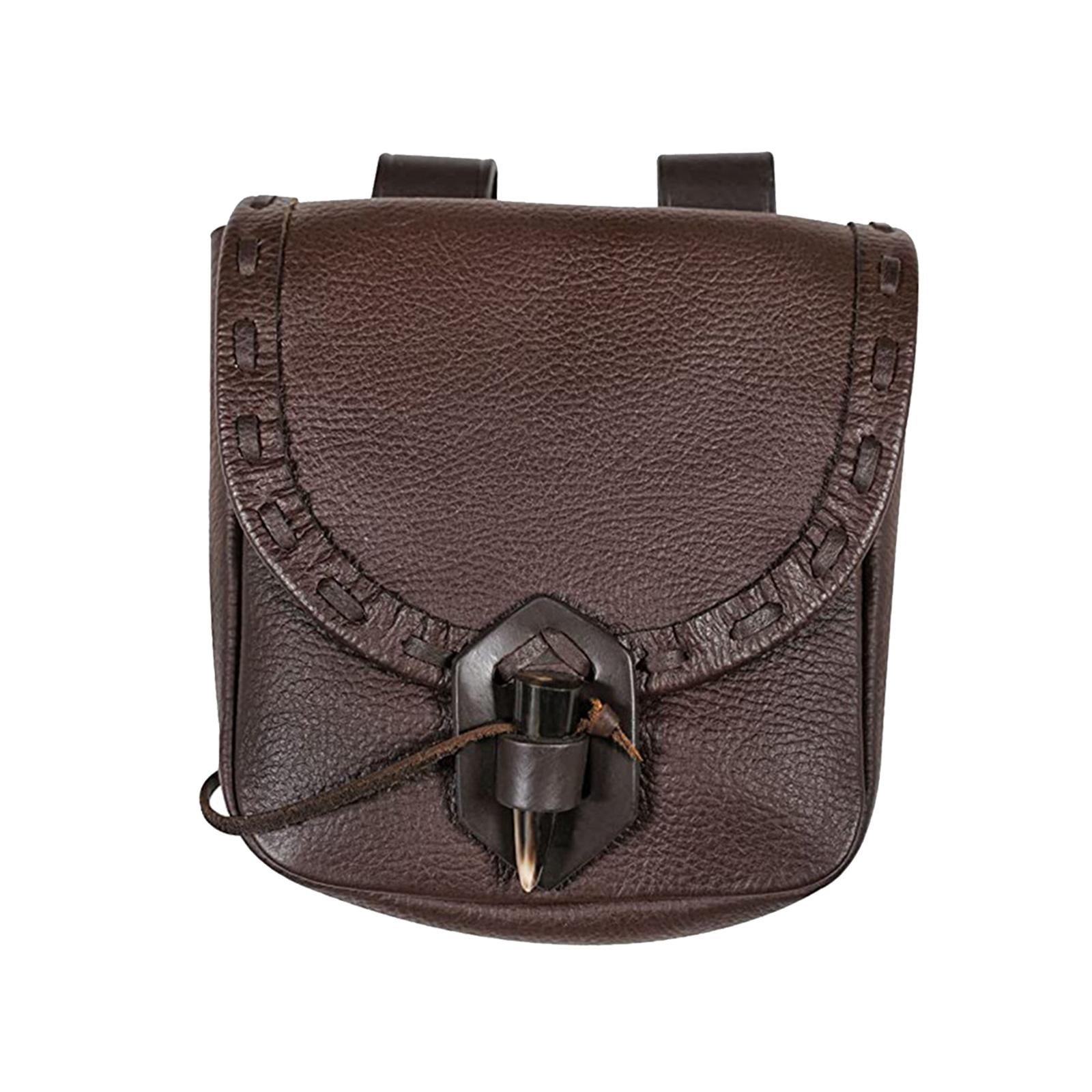 Yinanstore PU Leather Medieval Belt Pouch Big Capacity Wear Resistant Cosplay Costume Durable Purse Waist Bag installation not in the way of walking Brown Walmart