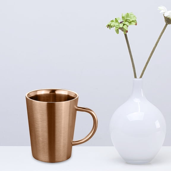 STOBOK Golden Vacuum Insulated Stainless Steel Coffee Mug Thermal Cup with Flat Base for Home