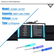 A1820 Laptop Battery Compatible with MacBook Pro 15 inch A1707 Late 2016 Mid 2017 EMC 3162 3072 Series MLH32LL/A MLH42LL/A MLW72LL/A MLW72HN/A MLW82LL/A MPTR2LL/A MPTT2LL/A
