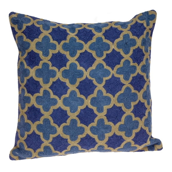 Nassau Collection Quatrefoil Cotton Square Throw Pillow - 20" - Blue and Brown
