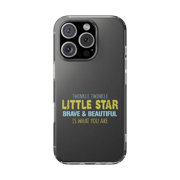 DistinctInk Clear Hybrid Case for Apple iPhone 16 Pro (6.3" Screen) - Twinkle Little Star Brave & Beautiful You Are - Wireless Charging Compatible