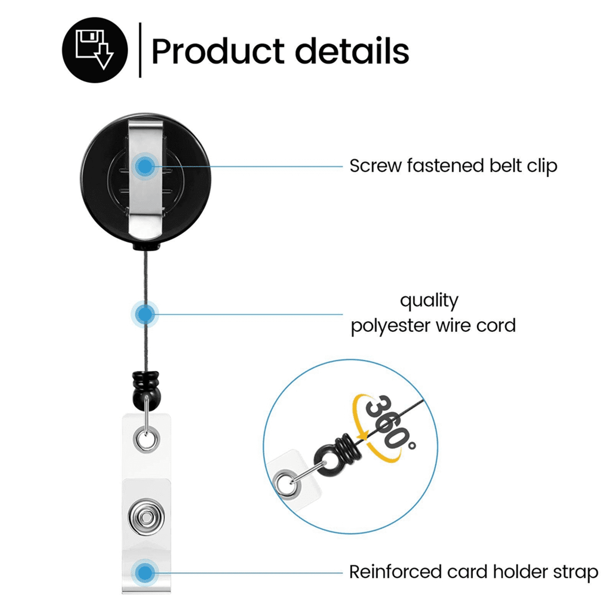 100 PCS Retractable Badge Reel Clips ID Card Holder Reel with Metal Belt Clip for Hanging Cards Key Chains,D
