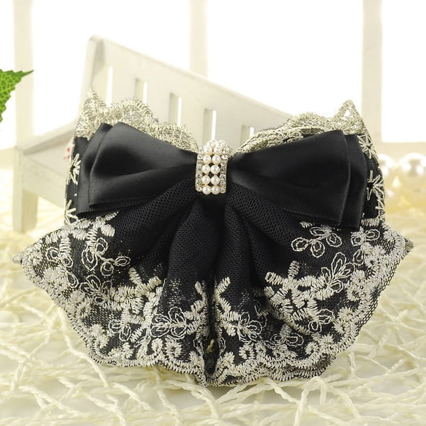 Trabajos profesionales con flores para el cabello Accesorios para el cabello Red para el cabello de encaje de hilo negro Banco de correos Red para enfermeras de azafata de correos Bolsillo para
