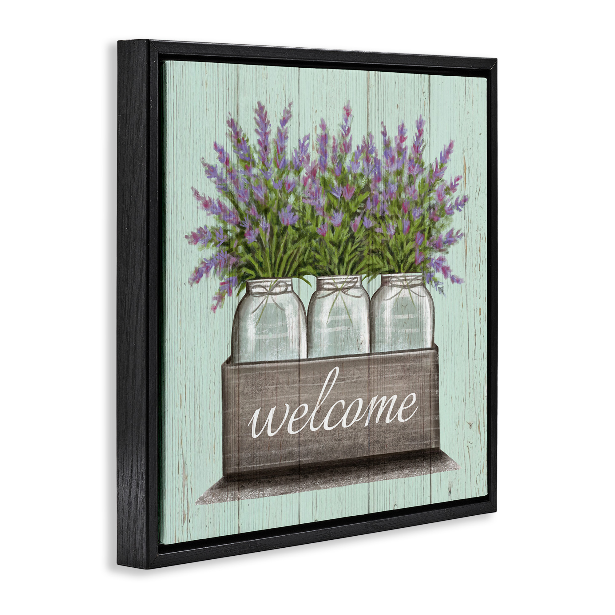 Stupell Industries Purple Lavender Florals in Jars Botanical & Floral Painting Black Floater Framed Canvas Art Print Wall Art, 18 x 18