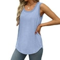 thumbnail image 6 of Otntypg Plus Size Tank Tops for Women 2025 Summer Sleeveless Ribbed Trim Scoop Neck Curved Hem Tunic Vest Blouse Loose Oversized Cotton Tshirt Beach Y2k Outfit Clothes Light Blue L, 6 of 8