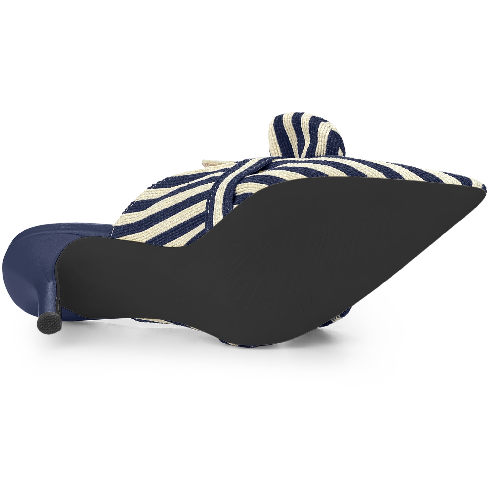 DARING DIVA Women's Stripe Bow Slip on Stiletto Heel Slides Mules Deep Blue 11
