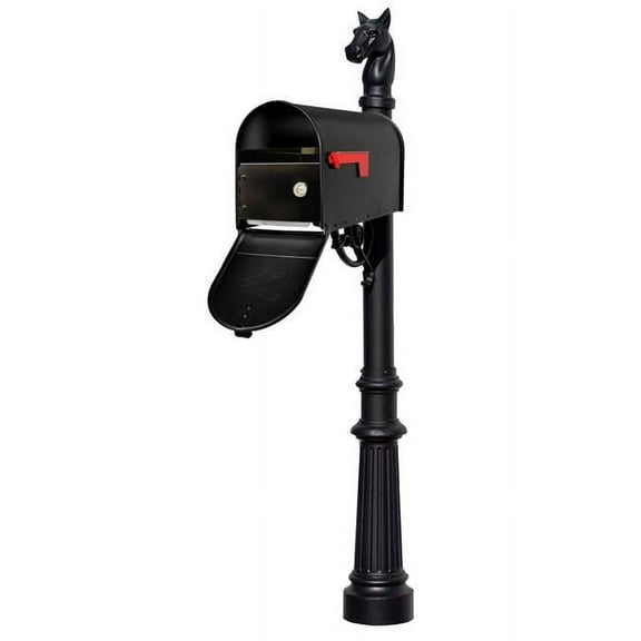 E1 Economy Mailbox Locking Insert System with Fluted Base & Horsehead Finial, Black